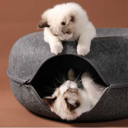 Cozy Donut Cat House & Interactive Tunnel - Perfect Indoor Play and Rest Spot for Your Feline Friend - Stylish Black Design