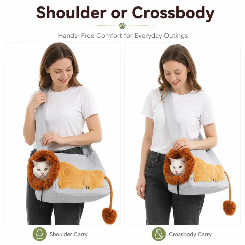 Lion Shape Pet Carrier Bag for Cats & Small Dogs, Cute Portable Pet Tote Bag, Lightweight Canvas Puppy Kitten Travel Bag, Breathable Outdoor Shoulder Bag for Shopping Travel
