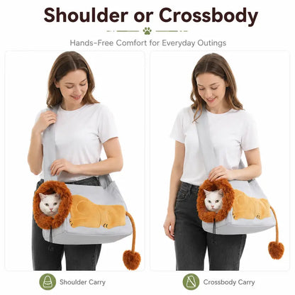 Lion Shape Pet Carrier Bag for Cats & Small Dogs, Cute Portable Pet Tote Bag, Lightweight Canvas Puppy Kitten Travel Bag, Breathable Outdoor Shoulder Bag for Shopping Travel