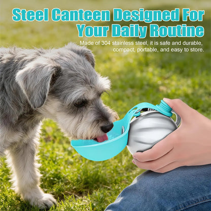Lumikata 2-in-1 Portable Dog Water Bottle with Silicone Foldable Bowl - 10 oz Stainless Steel, Leak-Proof Design for Small Dogs, Perfect for Walks and Feeding