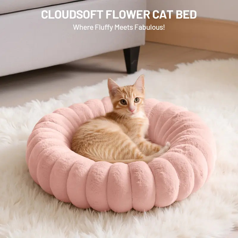 Super Soft round Pet Bed – Donut Fluffy Calming Kittens & Small Dogs, Antianxiety Pet Bed,Removable Washable Cover Cute Pet Lounge, Anti-Slip Base, Toy Puddle