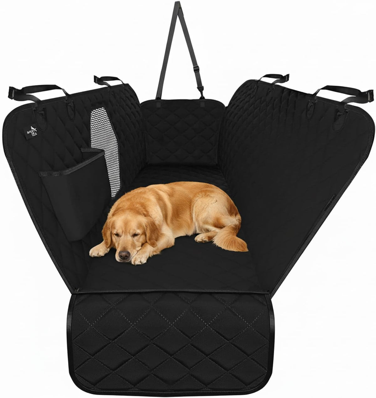 Premium Waterproof Dog Car Seat Cover - Hammock Style with Safety Features for SUVs and Trucks, Black