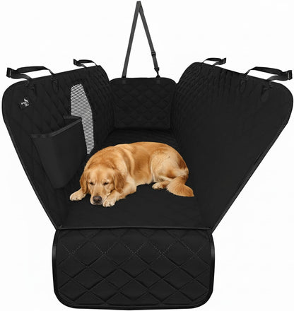 Premium Waterproof Dog Car Seat Cover - Hammock Style with Safety Features for SUVs and Trucks, Black
