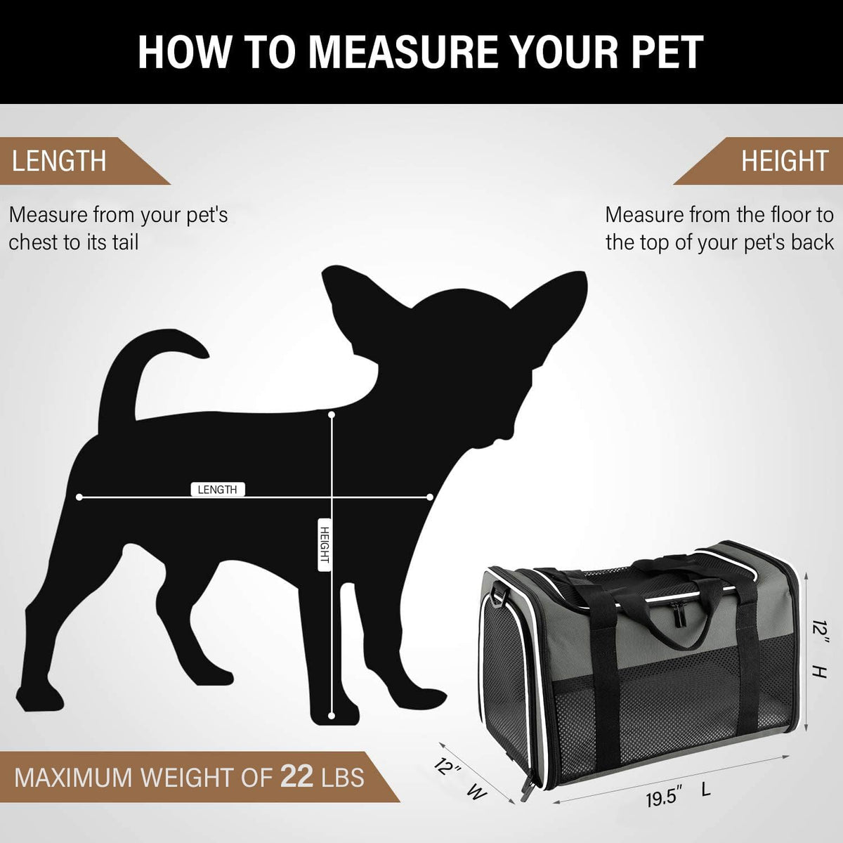 Portable Foldable Soft-Sided Pet Carrier for Cats and Dogs up to 22 lbs, Airline Approved