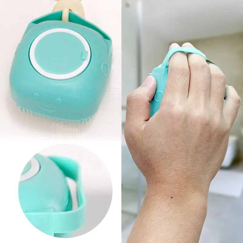 Pet Bath Brush Dog Baths Brush Shampoo Dispenser Soft Silicone Dog Bathing Brushes Dogs Shampoo Brushes Scrubbers for Cats and Dogs Shower Brush Grooming (Blue)
