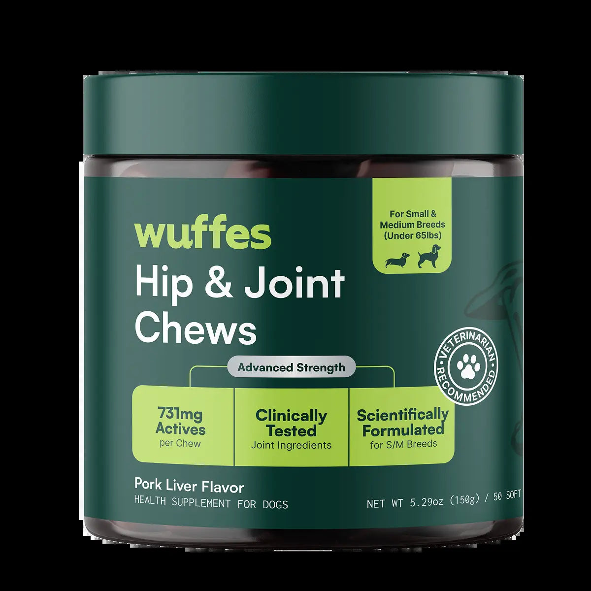 Wuffes Hip & Joint Chews for Dogs - Mobility Support Supplement - Suitable for Small Breeds & Large Breeds - Made in USA - 60 Soft Chews