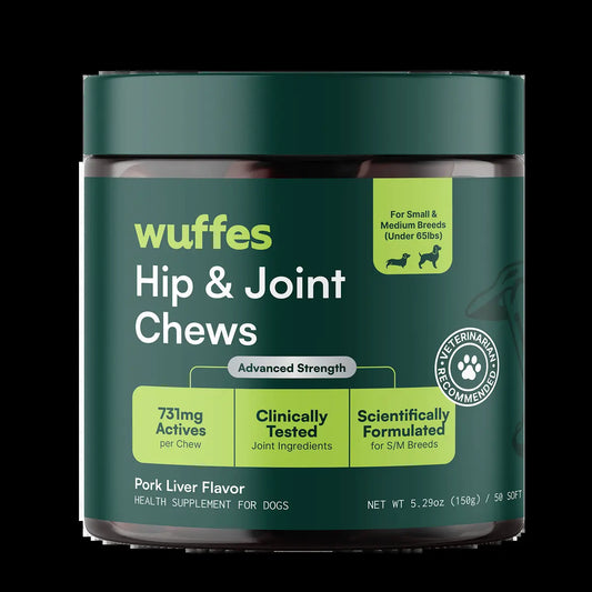 Wuffes Hip & Joint Chews for Dogs - Mobility Support Supplement - Suitable for Small Breeds & Large Breeds - Made in USA - 60 Soft Chews