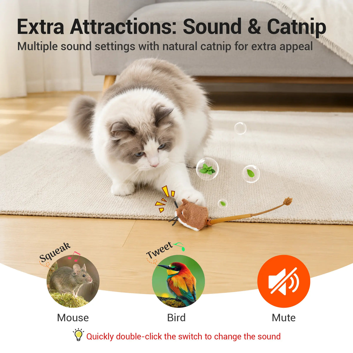 Potaroma Plush Mouse Interactive Smart Rolling Cat Toy - Rechargeable Automatic Motion-Activated Electric Toy for Indoor Cats and Kittens