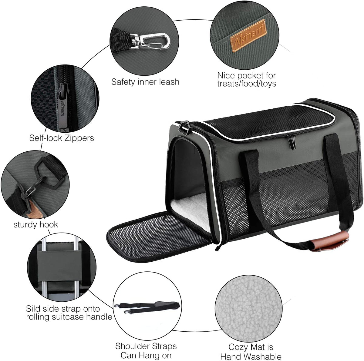 Portable Foldable Soft-Sided Pet Carrier for Cats and Dogs up to 22 lbs, Airline Approved