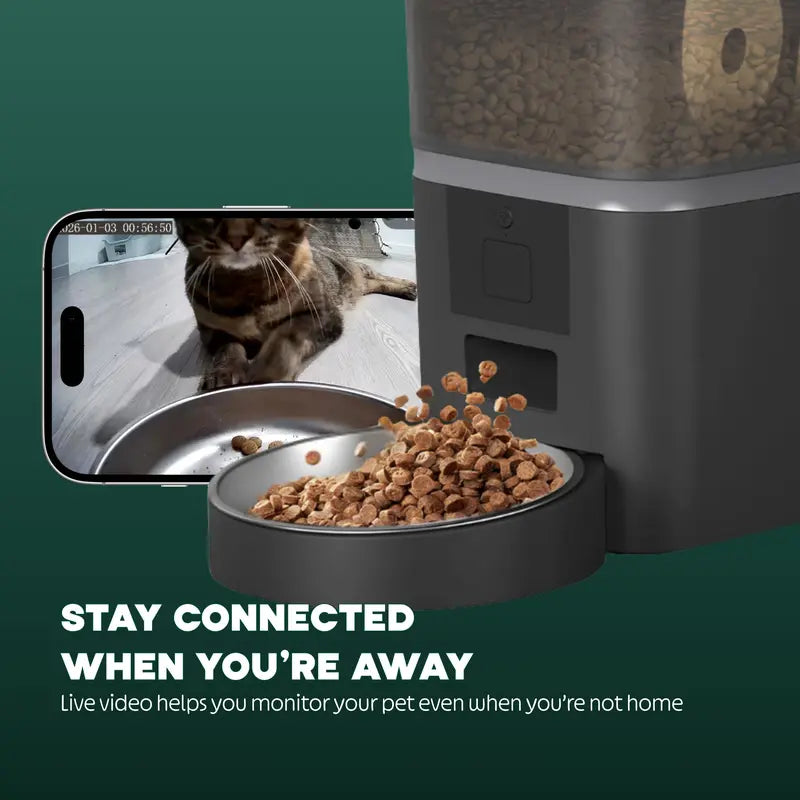 Automatic Cat Feeder, Wifi 5G Automatic Dog Food Dispenser with Freshness Preservation, 6L Timed Pet Feeder, Mate Black