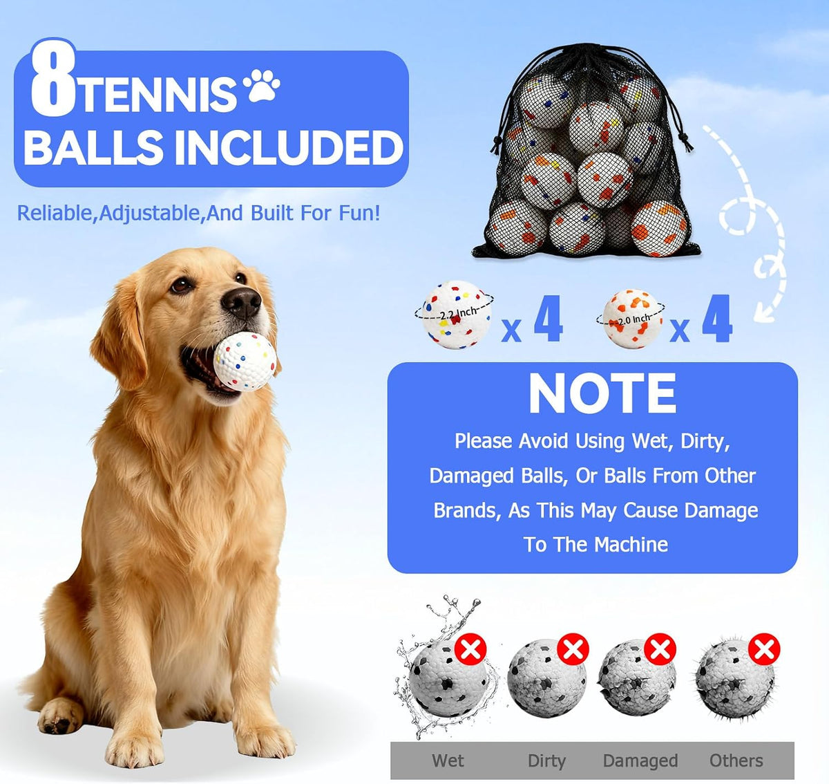 Automatic Ball Launcher for Dogs with 8 Balls - Adjustable Distance up to 50Ft,Charger, Whistle & Storage Bag - Interactive Fetch Machine Toy for Indoor Outdoor Play, for Medium Large Breed Dogs