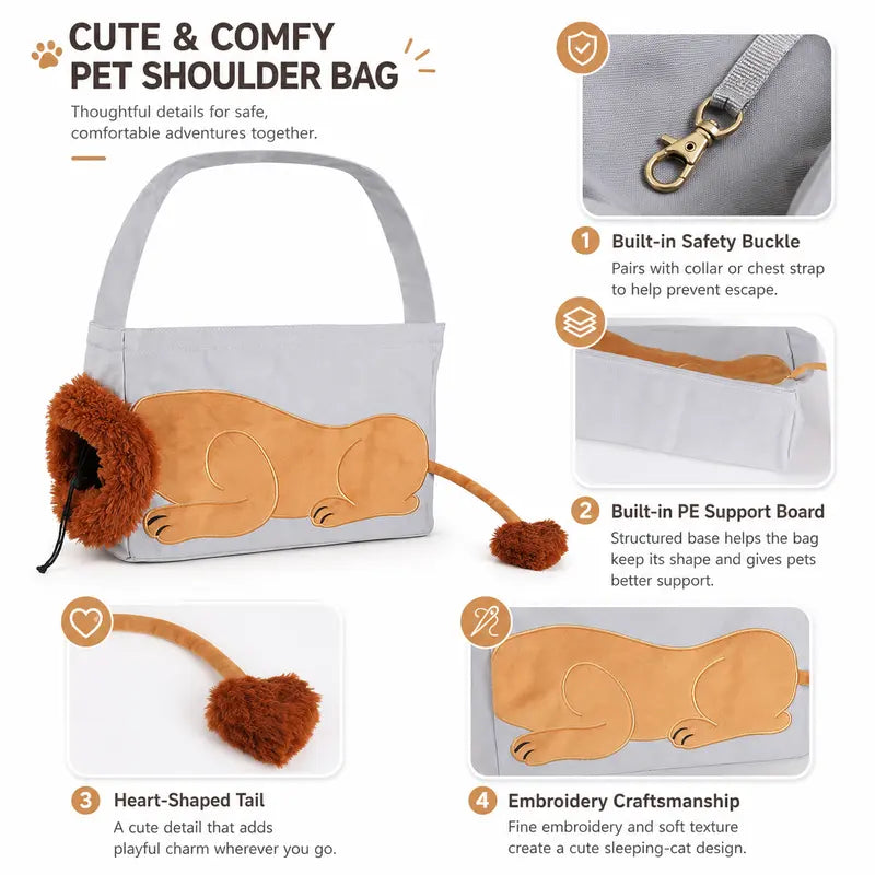 Lion Shape Pet Carrier Bag for Cats & Small Dogs, Cute Portable Pet Tote Bag, Lightweight Canvas Puppy Kitten Travel Bag, Breathable Outdoor Shoulder Bag for Shopping Travel