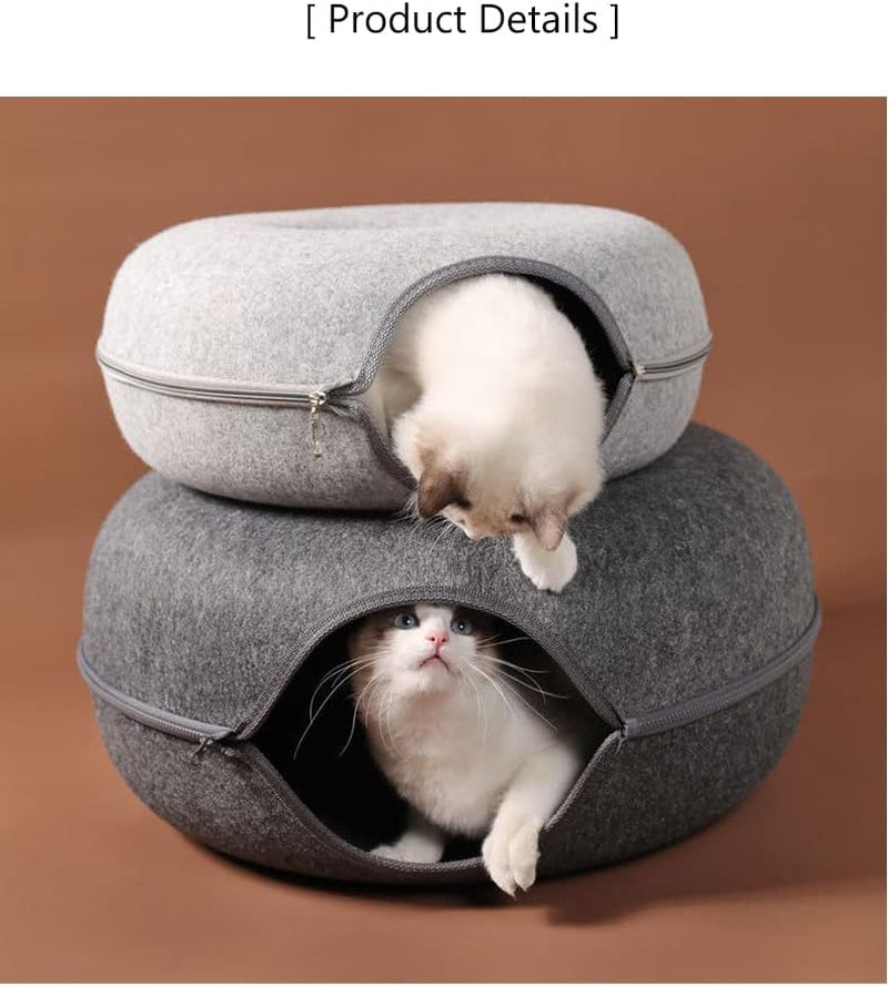 Cozy Donut Cat House & Interactive Tunnel - Perfect Indoor Play and Rest Spot for Your Feline Friend - Stylish Black Design